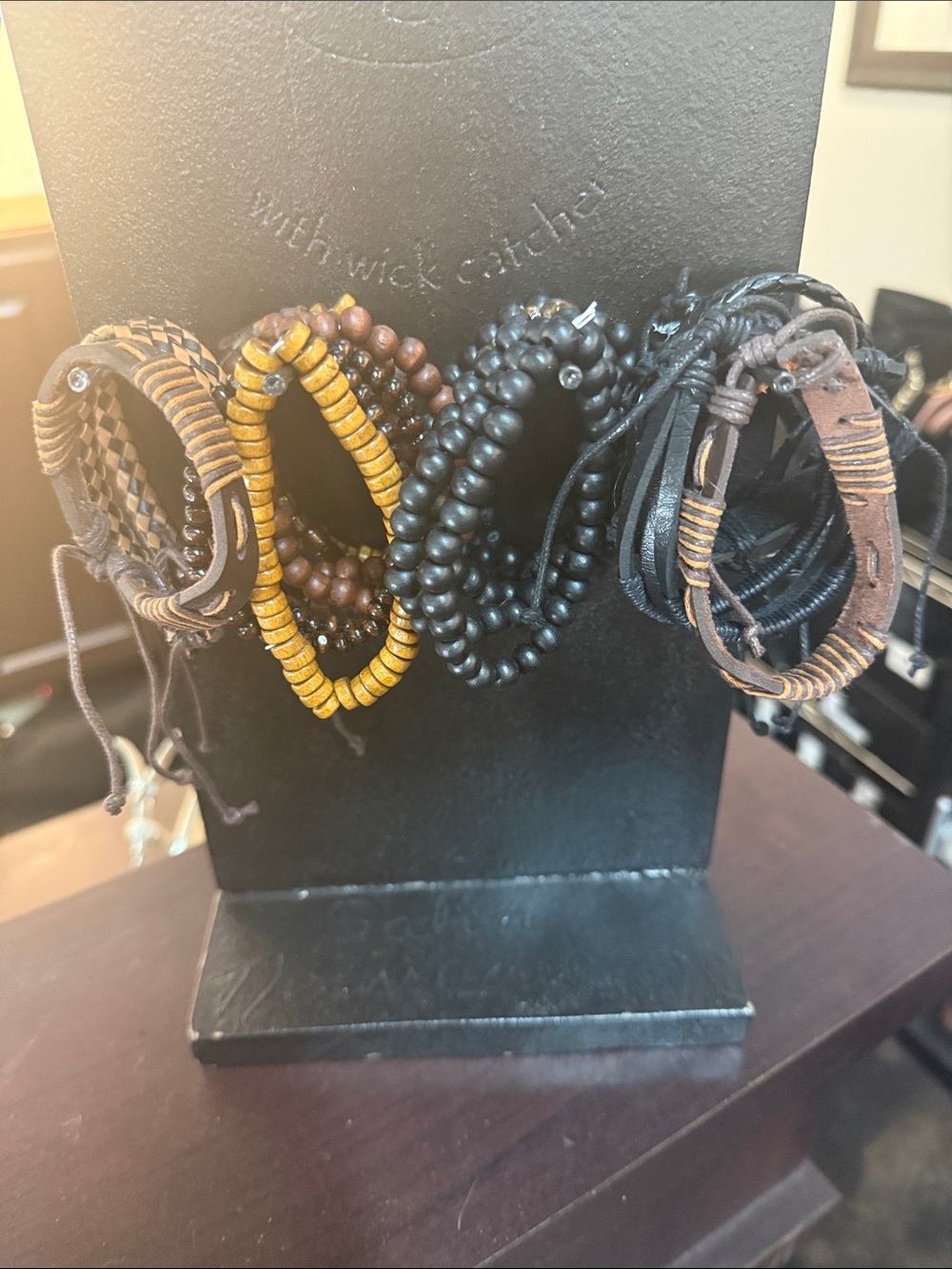 Boho Multi-Strand Beaded & Leather Bracelet Set - Black, Brown, Mustard